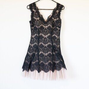 Betsy and Adam Black Lace Overlay Nude Lining and Tulle Dress Size 4P